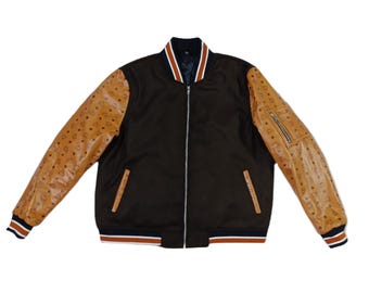 Men's Handmade Lambskin Leather Bomber Jacket: Varsity Style