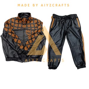 Handmade MCM Leather Suit: Men&#39;s Luxury Bomber Jacket & Trousers