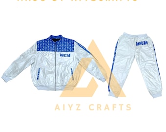 Handmade MCM Leather Suit: Men's Luxury Bomber Jacket & Trousers