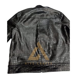 Men Genuine Cowhide Crocodile Embossed Leather Fashion Jacket, image 3