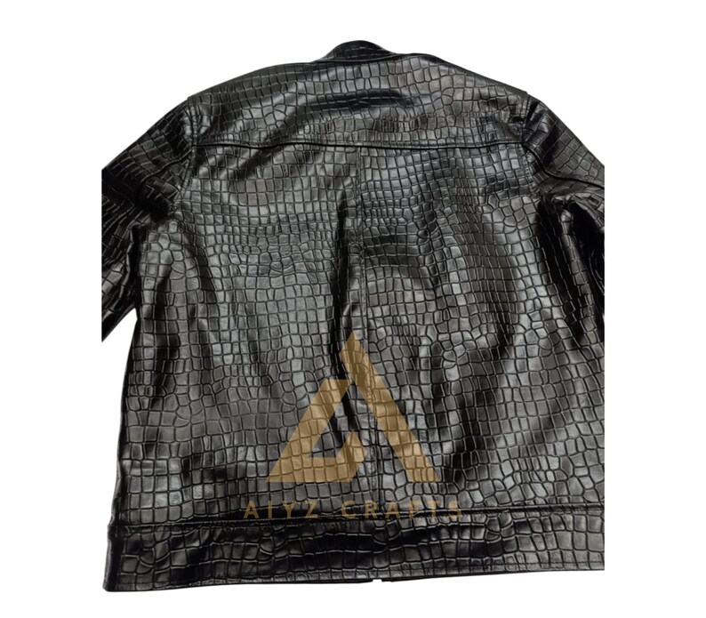 Men Genuine Cowhide Crocodile Embossed Leather Fashion Jacket, image 3