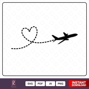 Travel Svg, Plane Svg, Dotted Line Plane Svg, Heart Svg, Cute Travel Svg, Digital Download File, SVG cut file, Cricut