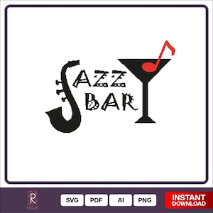 Jazz avec saxophone - fichiers SVG Cricut & Silhouette coupés. Clipart musique jazz. Utilisation commerciale. Libre de droits. (ai, svg, pdf, png,