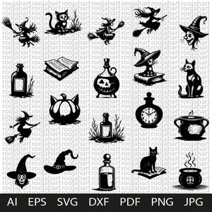 Witchy Halloween Magical Witch Bundle, halloween, witch, SVG, bundle, magic, cauldron, broom, at, potion, spell, moon, stars, hat
