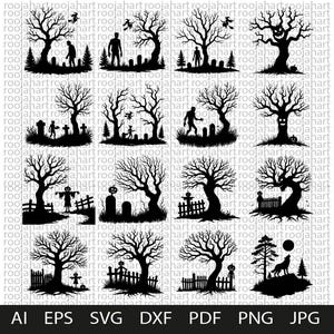 Zombie SVG-bundel, platte zwarte clipart, nachtzombie silhouet, horror Halloween-kunst, griezelige ondoden ontwerp, enge Walking Dead