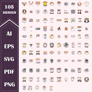 Retro Halloween Png Bundle, Halloween Sublimation Designs, Spooky Season Png, Ghost T-shirt, Pumpkin Png, Fall Png, Retro Halloween Png