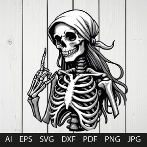 Female Grim Reaper Skeleton Cut Files EPS-SVG-PNG Instant Download Laser, Lady Reaper, Fun, Middle Finger Skull Vector Tattoo, Cameo, Cricut