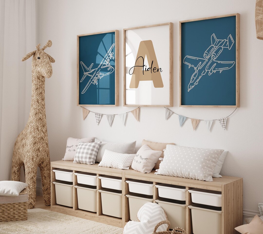 Custom Airplane Nursery Wall Art Set of 3 Prints Personalized Name Boys ...