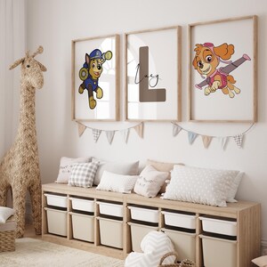 Custom Dog Cartoon Wall Art Set of 3 Prints Personalized Name Kids Room Decor Puppy Characters Adorable Animal Nursery Printable Digital Art