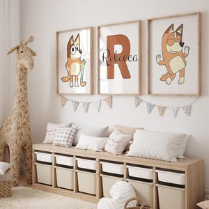 Custom Bluey Hockey Wall Art Set of 3 Prints Personalized Name Kids Room Decor Ice Sports Cartoon Dog Nursery Printable Digital Artwork