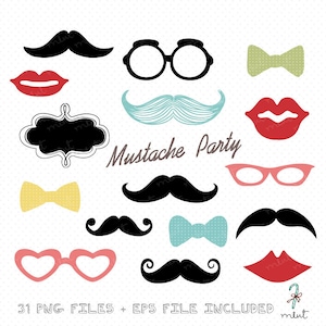 Kit de clipart digital para festa do bigode digital para scrapbooking digital, moldura, etiqueta, rótulo, convite, papelaria