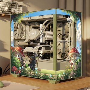 Frog & Mushroom PC Case Sticker: Whimsical Gaming Computer Decal
