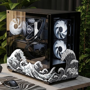 Great Waves Pc Case Sticker Skin –Personalized Dark Aesthetic Japanese Wave for Gaming Pc | Customized Decal | Gamer Decor for Computer Case