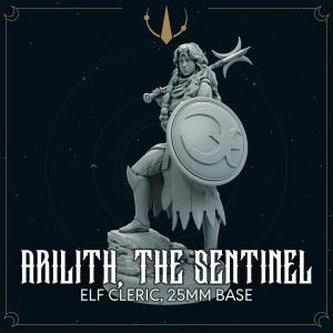 Arilith, the Sentinel - Elf Cleric Miniature | Dungeons & Dragons Mini, TTRPG Miniature, DnD, Daggerheart, 3D Printed