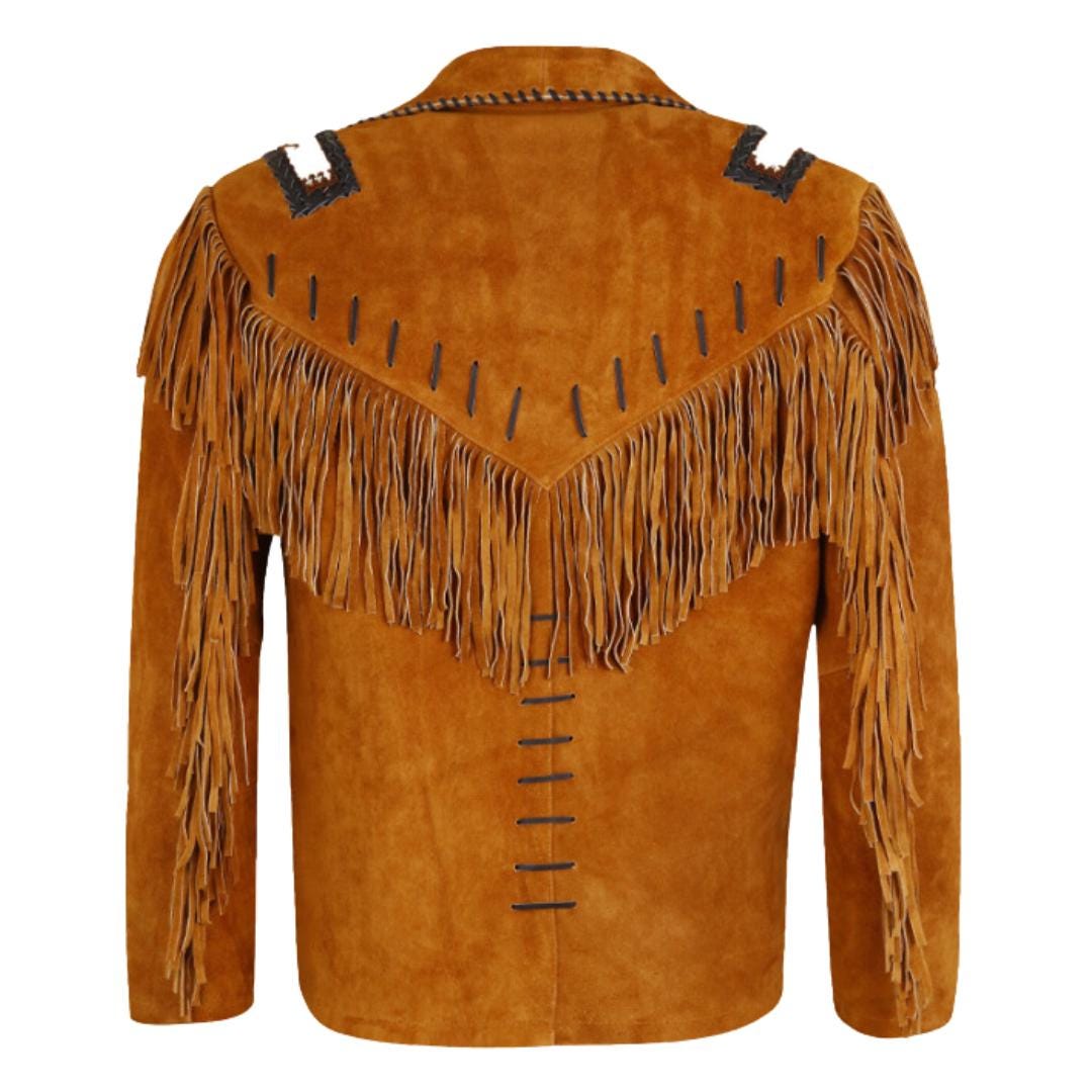 Franzen Westen Herren Leder Wildlederjacke Cowboy Western Fransen Perlen Mantel Alle Größe Cowboy Fasching Herren