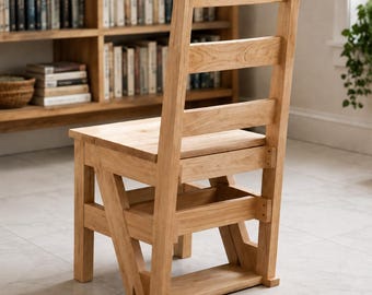 2-in-1 Folding Ladder Chair – Step Stool, DIY Woodworking Plan(Step-By-Step PDF)