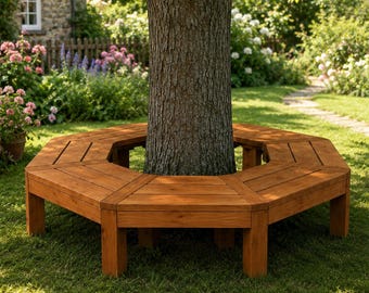 Hexagonal Tree Bench Plans | DIY Wrap Around Garden Seat Blueprint (Digital Download)