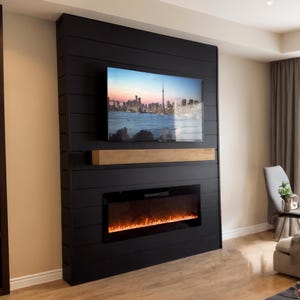 Plano de construcción de una chimenea eléctrica de pared con soporte para TV (Descarga PDF)
