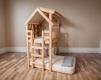 Indoor Wooden Playhouse Plan: DIY Loft Bed, Woodworking Plans (PDF Download)