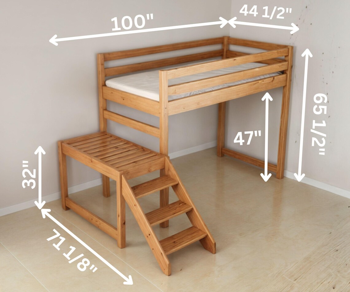 Kids Loft Bed With Stairs Woodworking Plan, Twin Bunk Bed DIY (PDF ...