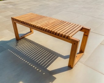 Modern Slatted Wood Bench Plan, Outdoor Patio Garden Furniture (PDF Download)