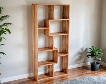 Modern Geometric Bookshelf Plans:  (35" x 72") DIY Woodworking (PDF Download)