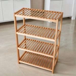 DIY 木製収納棚の組み立てプラン – 4 段オープン棚ユニット、ガレージ ラック、収納ラック、オーガナイザー ラック