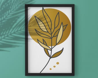Boho Botanical Leaf Printable, Golden Ochre Wall Decor, Instant Download