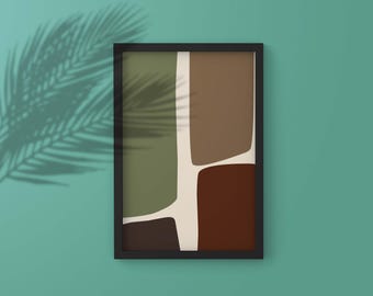 Olive Green Brown Abstract Printable, Earth Tone Color Block Wall Art, Instant Download
