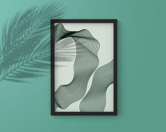 Dark Green Wavy Lines Printable, Abstract Minimalist Wall Art, Instant Download