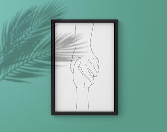 Holding Hands Line Art Printable, Couple Connection Wall Decor, Instant Download