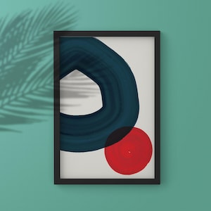 Navy Blue & Red Abstract Brushstroke Art Print: Modern Minimalist Decor (Digital Download)