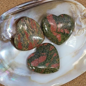 Unakite Heart Worry Stone, Meditation, Chakra Magical Fire image 1