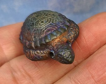 Destash Ceramic Raku Hawksbill Sea Turtle Pendant Magical Fire