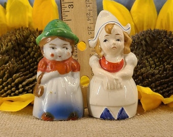 Vintage Japan Dutch Girls Salt and Pepper Shakers Hand Painted Magical Fire