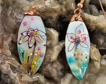 Very Detailed Enamel Flower Earrings with Free Shipping Magical Fire