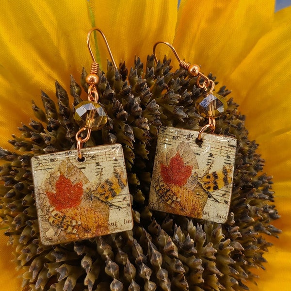 Resin and Copper Fall Colors Earrings Magical Fire