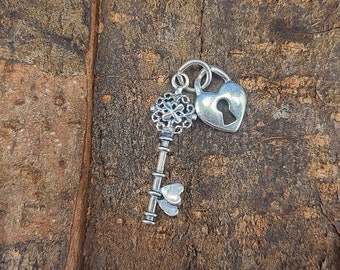 Sterling Silver Lock and Key Pendant (style 6) Magical Fire