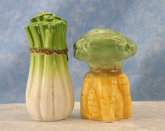 Vintage Celery and Carrots Salt and Pepper Shakers Japan Hand Painted Magical Fire