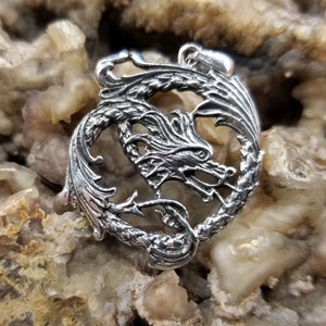 Sterling Silver Round Dragon Pendant Magical Fire image 1