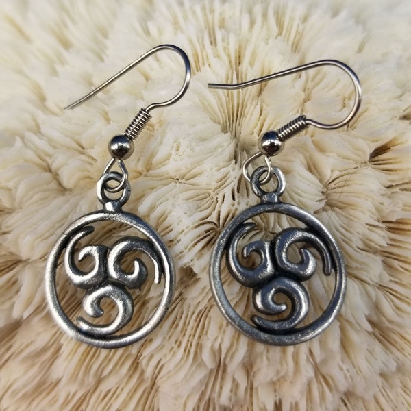 Pewter Triskele Earrings Magical Fire