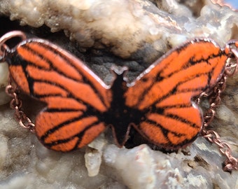 Monarch Butterfly Copper Enamel Necklace by Magical Fire Free Shipping