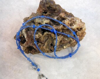 Sapphire Blue with Streaky Hearts Lock & Triskele Key Lariat by Magical Fire