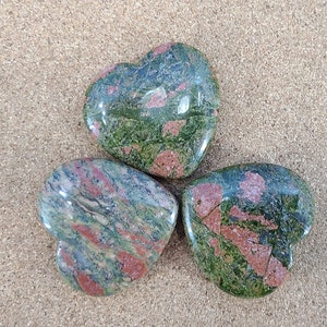 Unakite Heart Worry Stone, Meditation, Chakra Magical Fire image 3