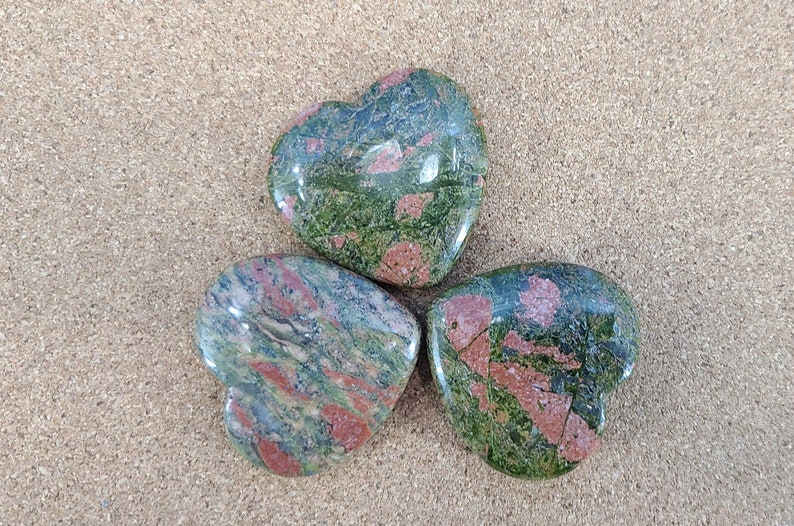 Unakite Heart Worry Stone, Meditation, Chakra Magical Fire image 3