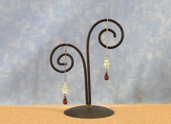 Long Sterling and Garnet Teardrop Earrings Magica… - image 7