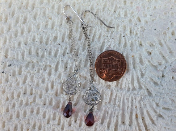 Long Sterling and Garnet Teardrop Earrings Magica… - image 3