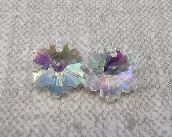 Set of 2 Sparkly Iridescent Clear AB Crystal Snowflakes Magical Fire