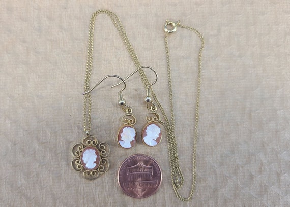 Vintage Cameo Necklace and Earrings Set Magical F… - image 2