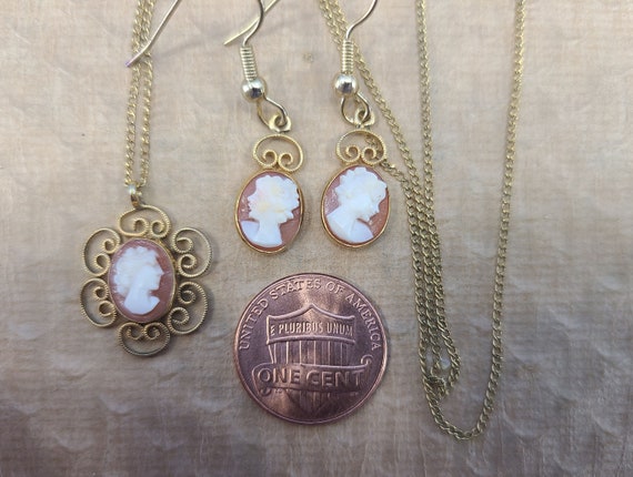 Vintage Cameo Necklace and Earrings Set Magical F… - image 3